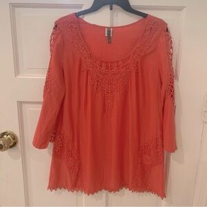 XCVI Wearables Women’s Silk Blend Crochet Accent Long Sleeve Blouse Size Med